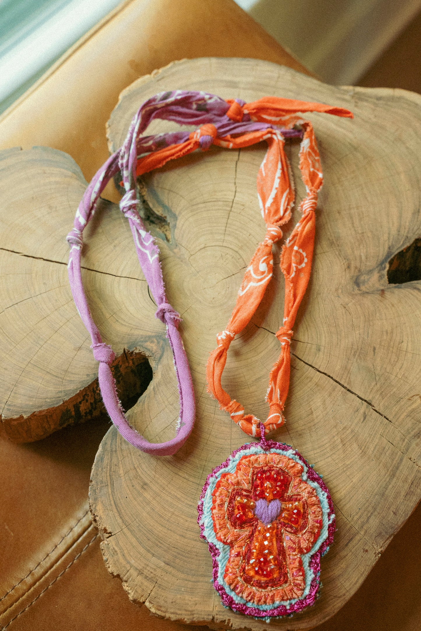 Italian hand beaded cross + long bandana
