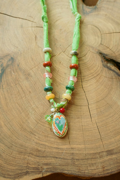 Hand painted heart w/ small beads + beaded green bandana
