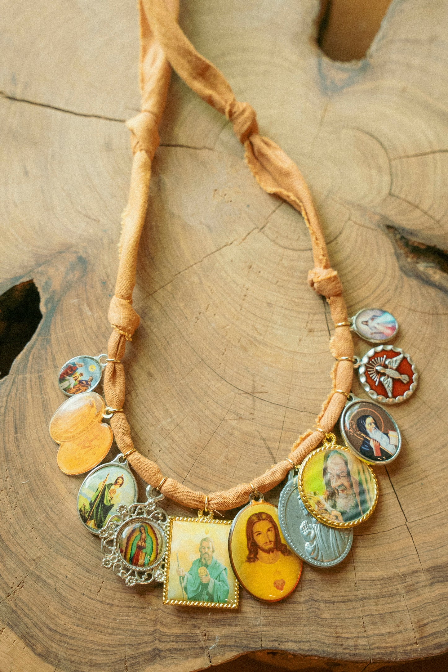 Mixed vintage religious + marigold bandana