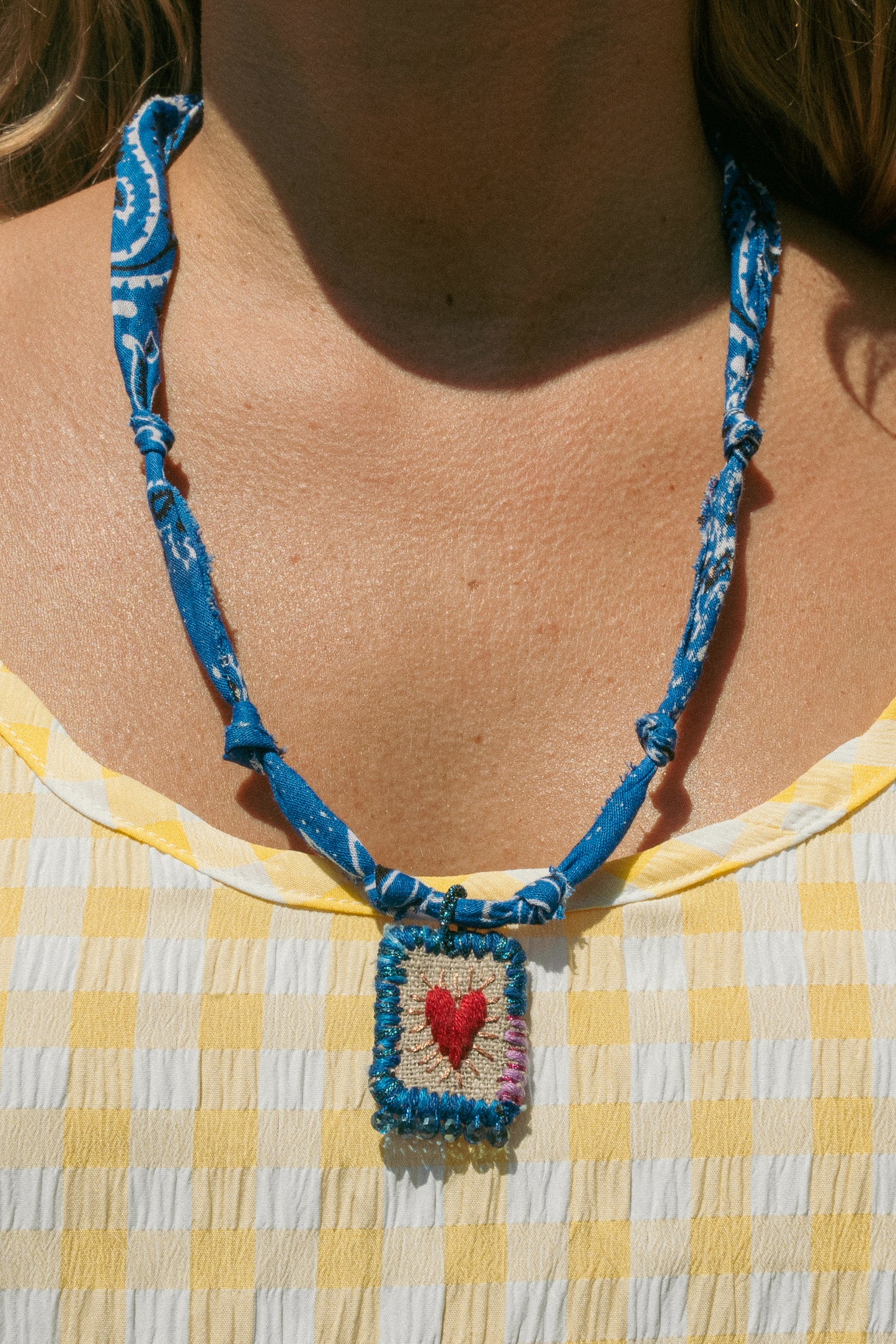 Handmade Italian heart pendant + faded royal blue