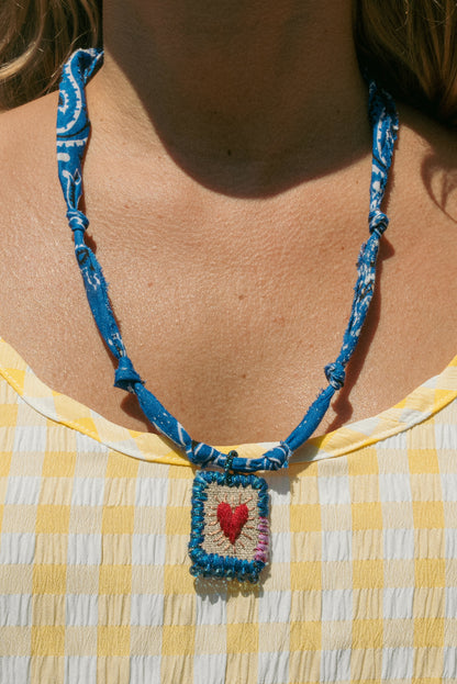 Handmade Italian heart pendant + faded royal blue
