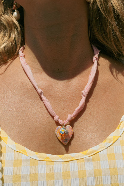 Hand painted heart with small beads + light pink