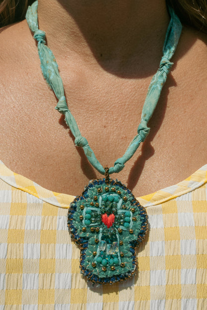 Italian hand beaded cross + turquoise