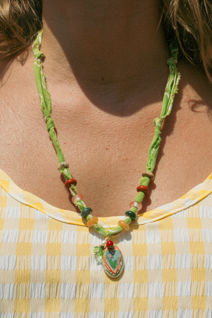 Hand painted heart w/ small beads + beaded green bandana