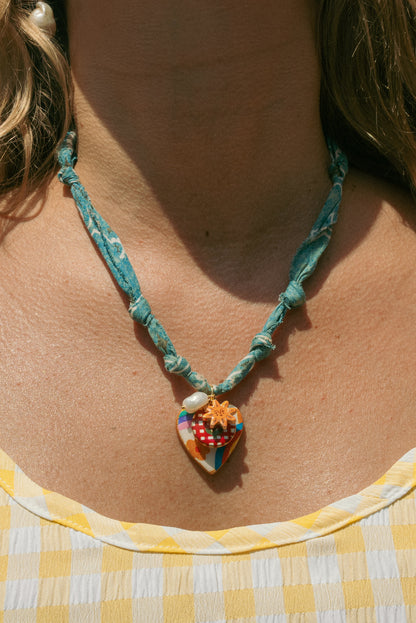 Hand painted heart w/layered charms + faded ombré blue