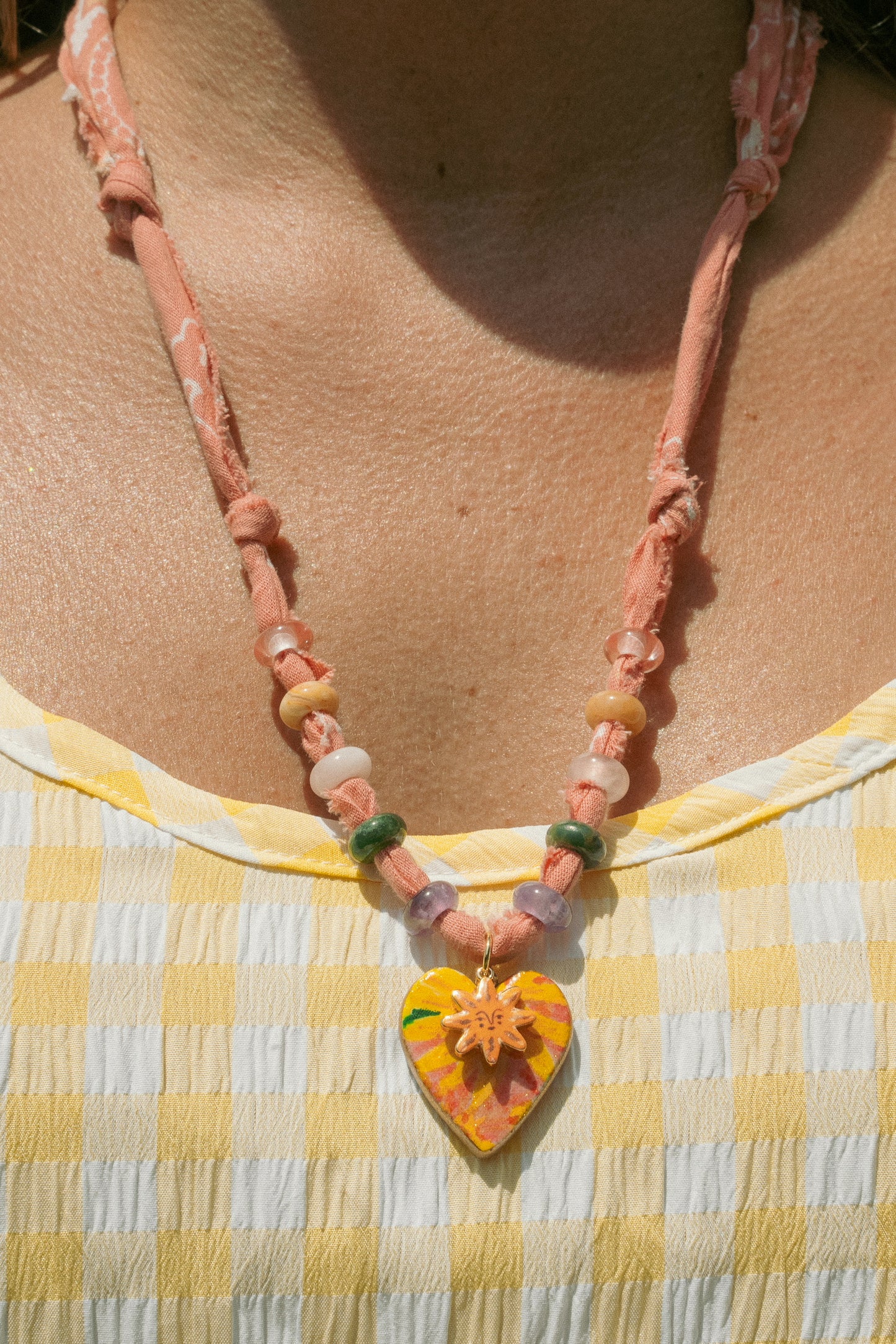 Beaded hand painted heart + peachy pink