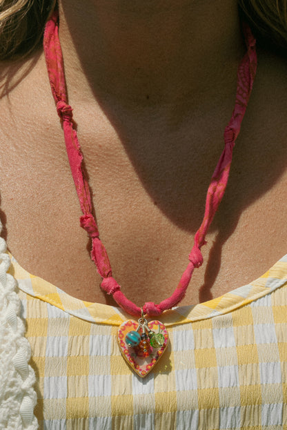 Hand painted heart w/ small beads + hot pink