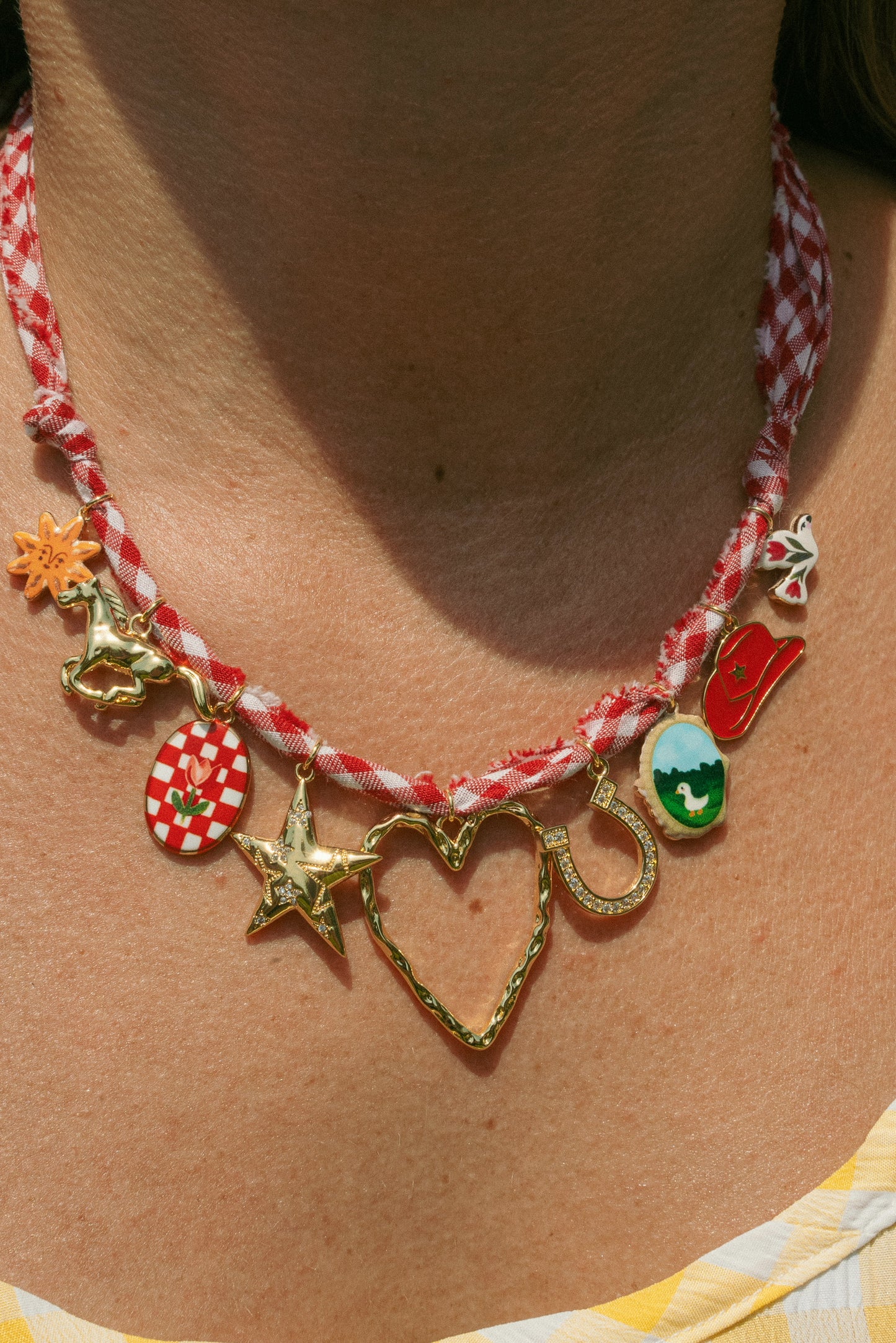 Gold filled open heart + gingham
