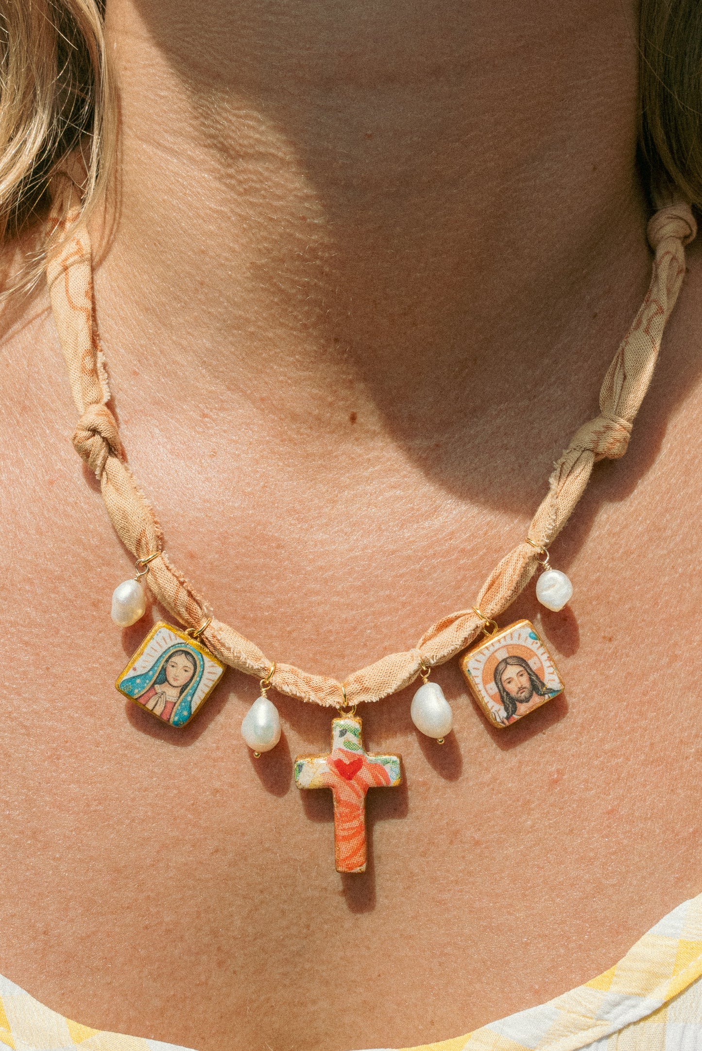 Hand painted cross + tan