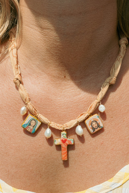Hand painted cross + tan