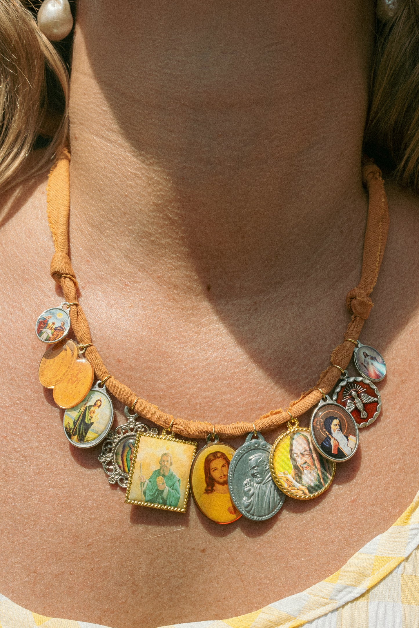 Mixed vintage religious + marigold bandana