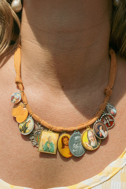Mixed vintage religious + marigold bandana