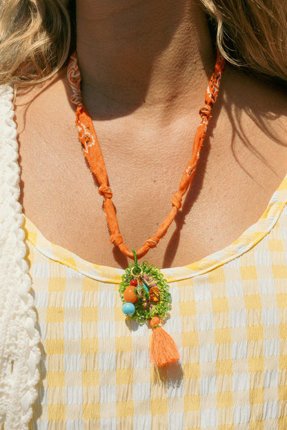 Italian handmade heart pendant w/ beads + faded orange