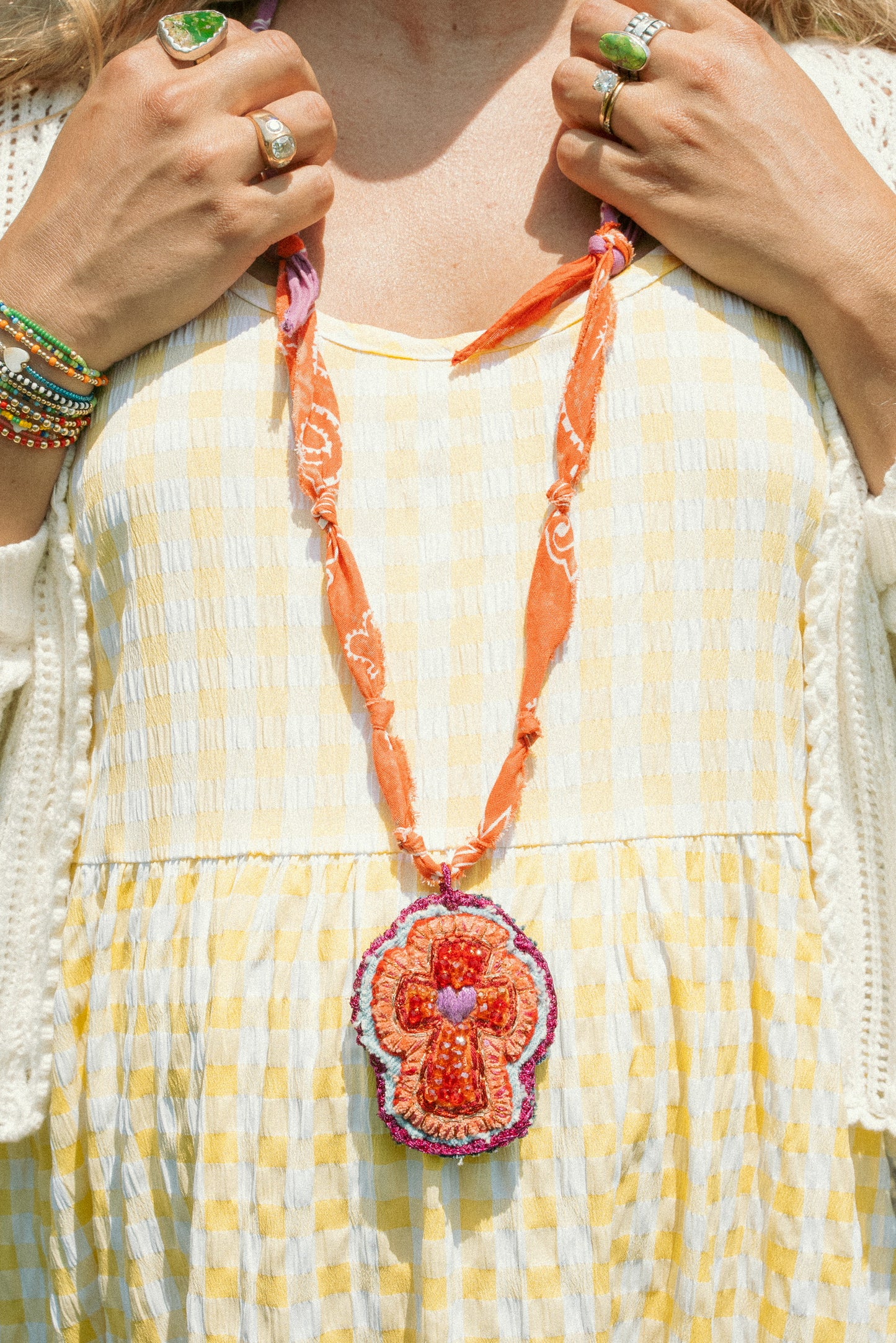 Italian hand beaded cross + long bandana