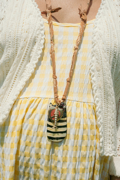 Italian striped cat w/ layered charms + extra long neutral bandana
