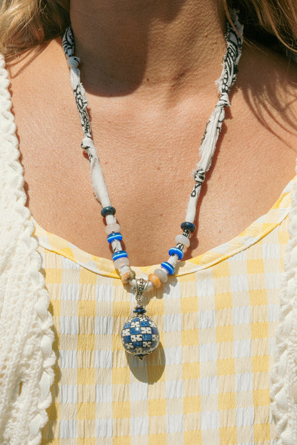 Beaded Italian porcelain pendant + white