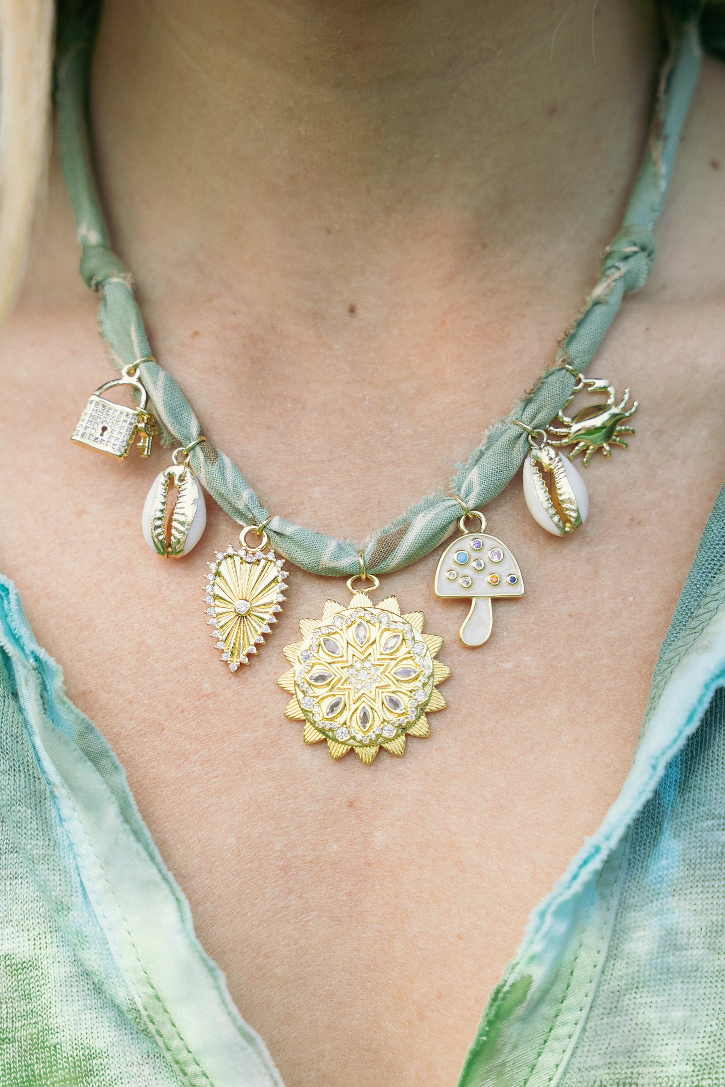 Sparkle sun medallion + blue/sage