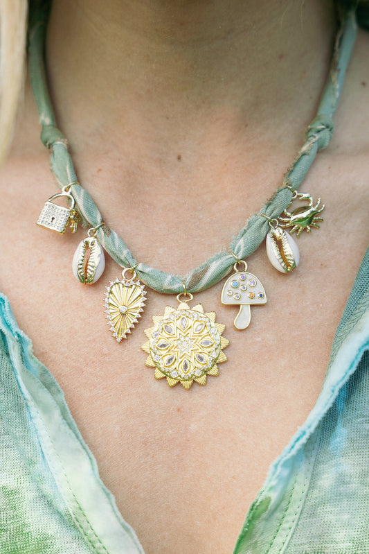 Sparkle sun medallion + blue/sage