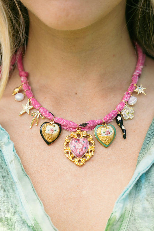 Vintage painted hearts + hot pink