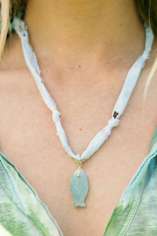 Amazonite fish pendant + light blue