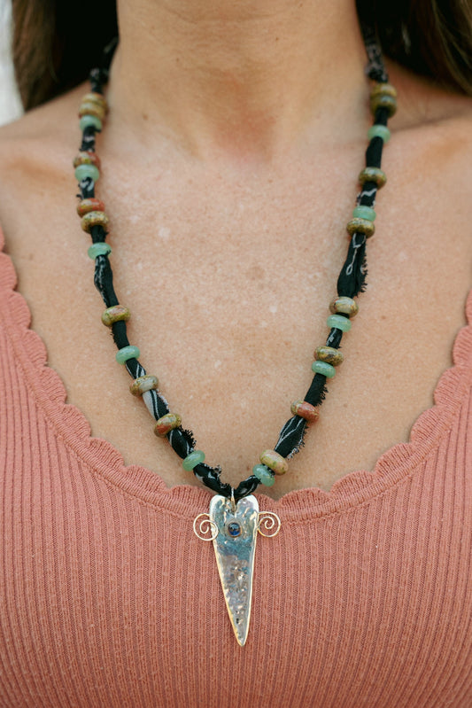 Beaded Sterling heart pendant + black