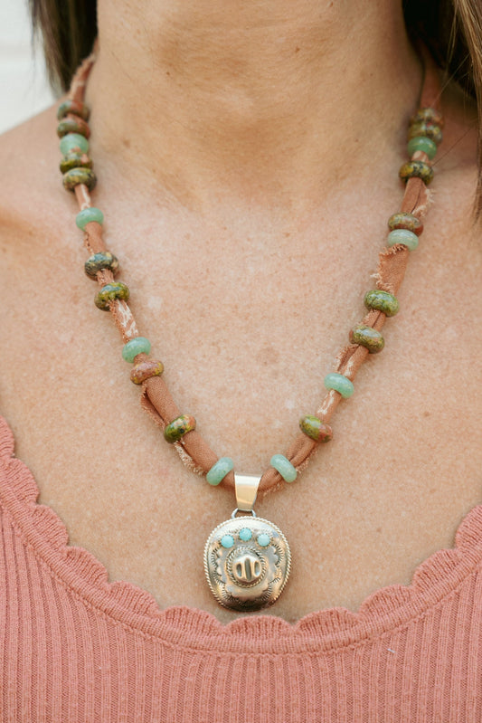 Beaded sterling cowboy hat pendant