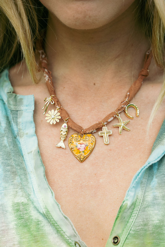 Vintage painted heart + mocha brown