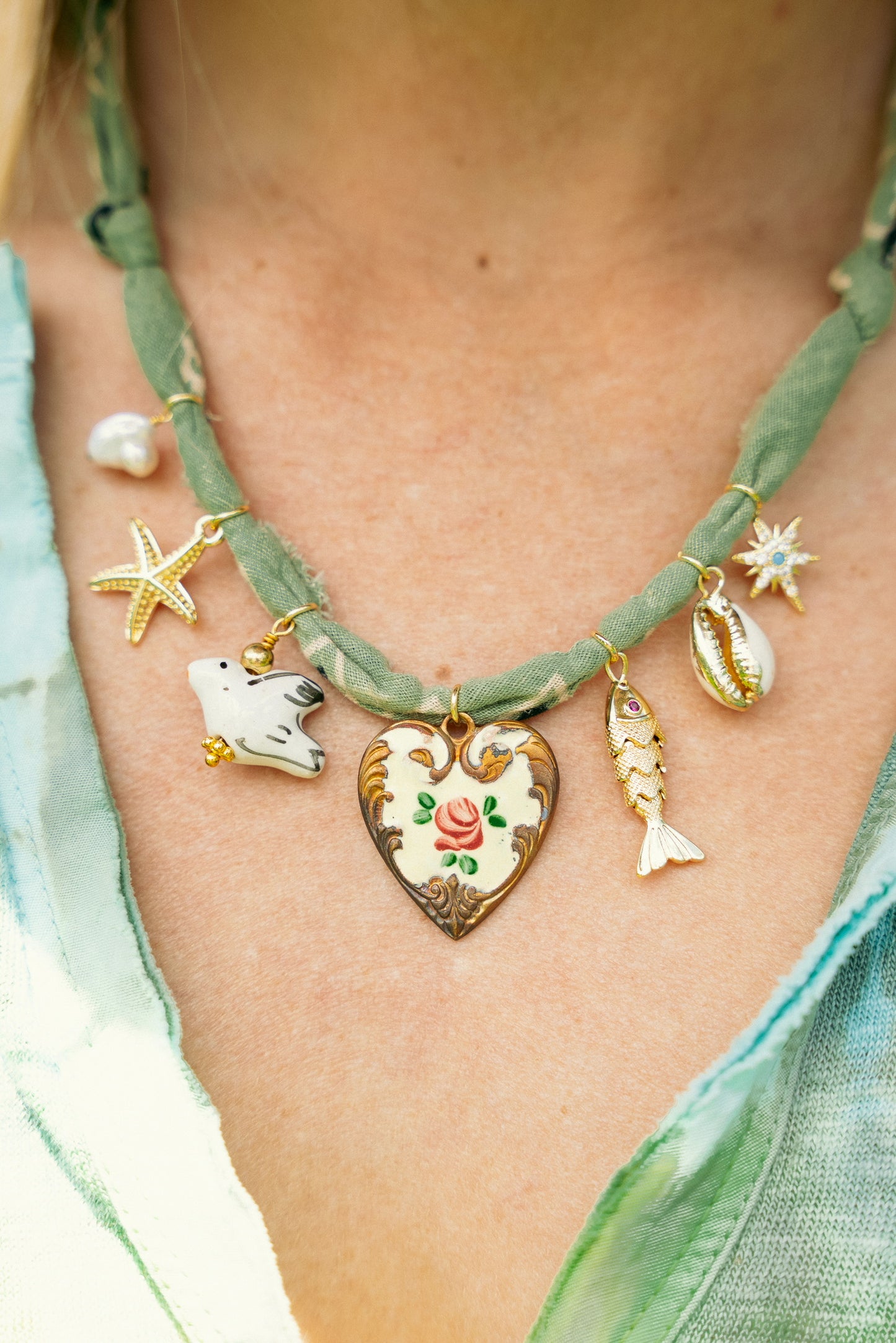 Painted cream vintage heart + sage