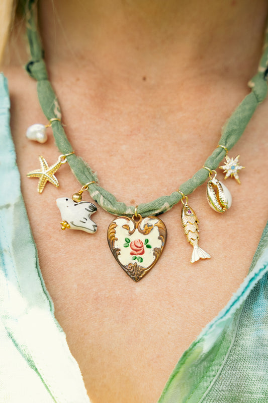 Painted cream vintage heart + sage