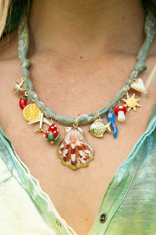 Beachy shell + sage/blue