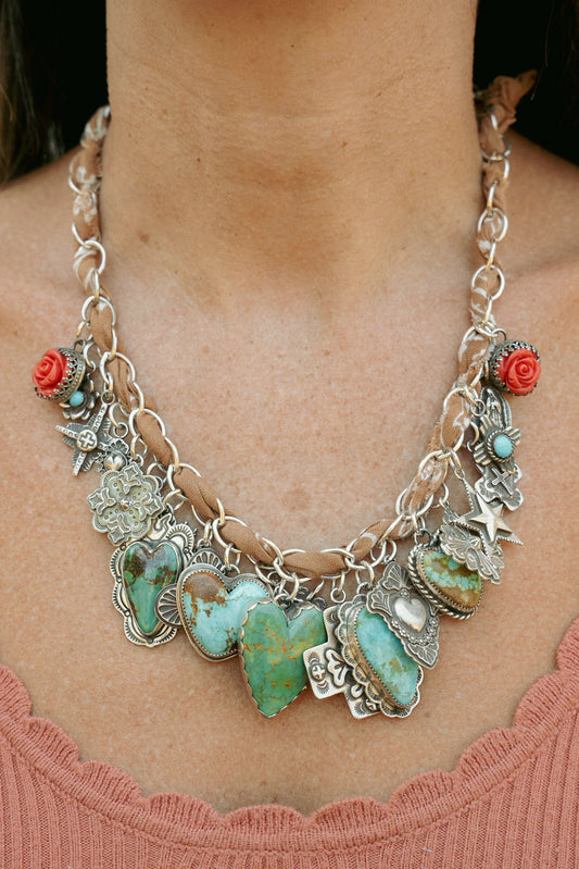 Made to Order - 21 charm turquoise sterling necklace